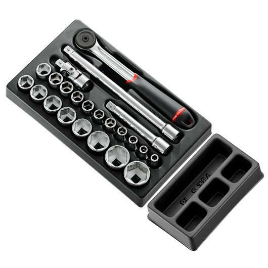 1/2" socket set, 23 pieces, plastic module