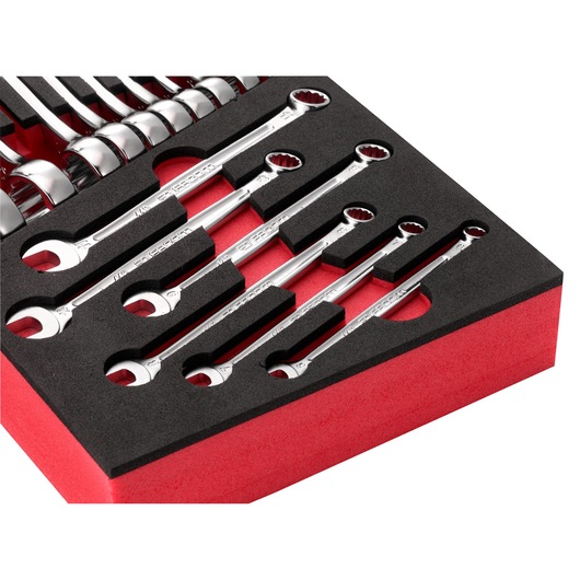 Facom MODM_440-1PB wrench set in black and red foam tray, angled product photo.