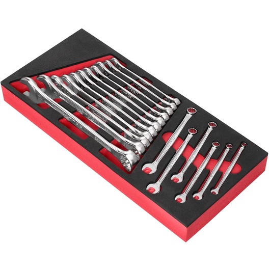 Facom MODM_440-1 combination wrench set in foam tray, top angle on white background.