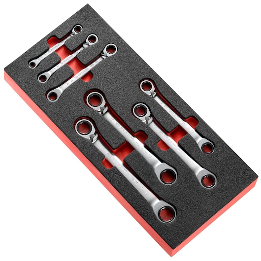 15° Double box-end ratchet wrench set, foam module