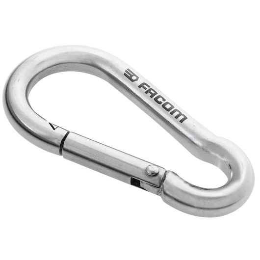 Facom silver metal carabiner with spring latch, MOUSQ8X80SLS, product photo on white background.