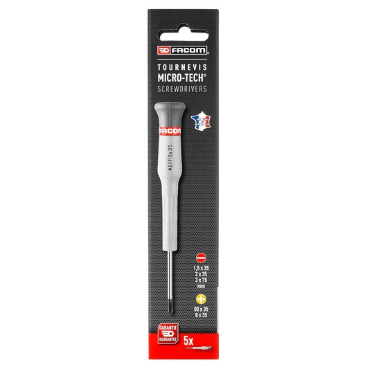 Facom MICROTECH_SET_5_PIECES precision screwdriver set in retail packaging, front angle, includes 5 pieces.