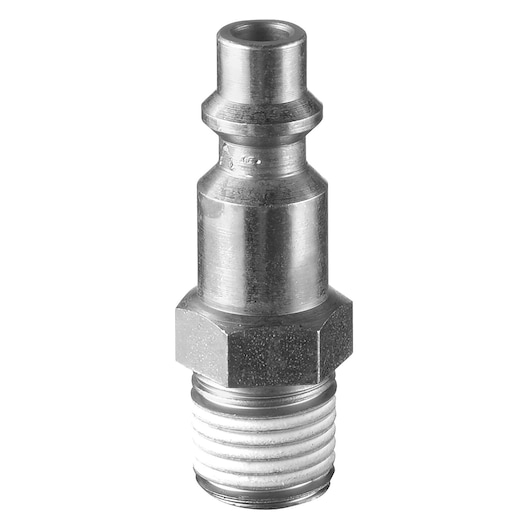 Facom N_650 metal male pneumatic connector, front angle, silver finish, product photography.