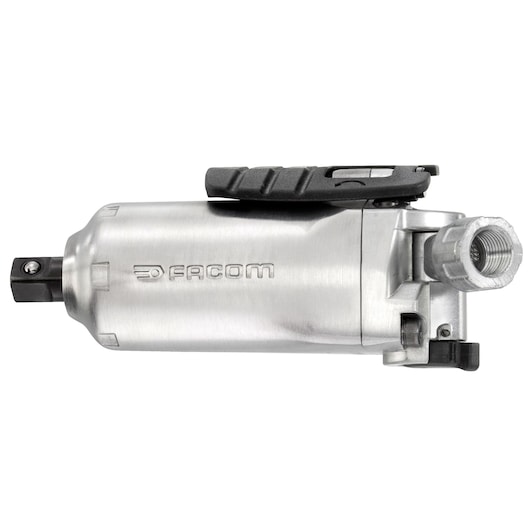 Facom NJ_1400F2 compact silver pneumatic ratchet tool, side view, white background.