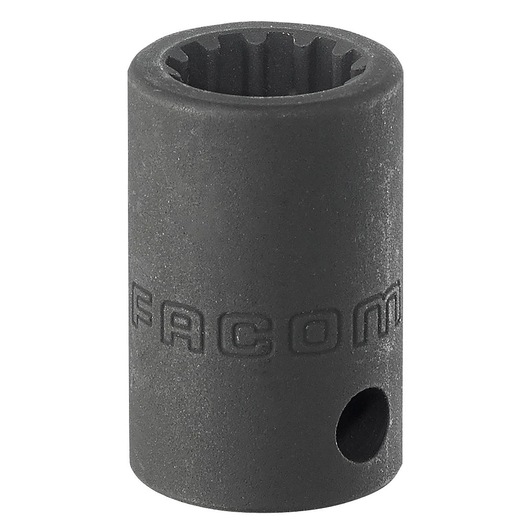 Photo of Facom NJ14S black multi-spline socket, cylindrical with side hole, straight angle on white background.