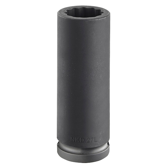 Facom NKD_42L long black impact socket, cylindrical, front angle, photography on white background.