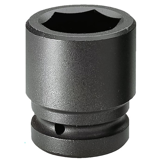 Facom NM_55A black impact socket, cylindrical shape, hexagonal opening, white background front angle.