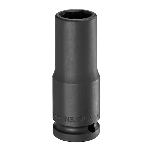 Photo of Facom NS_16LA deep impact socket, black, cylindrical shape, upright angle on white background.