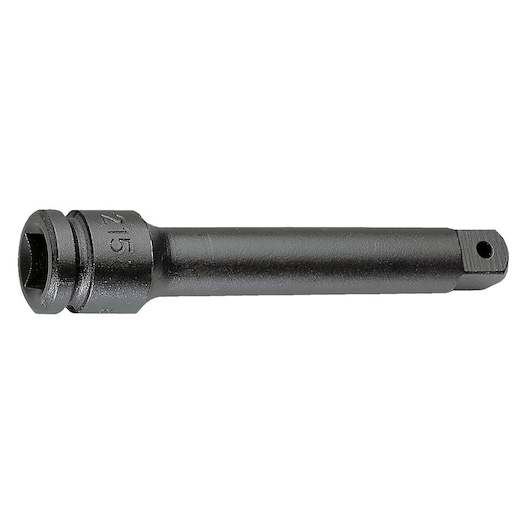 Facom NS_215A black impact socket extension, cylindrical design, photography on white background, side angle.
