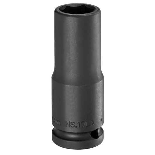 Facom NS_29LA deep impact socket, matte black finish, photographed upright on white background.