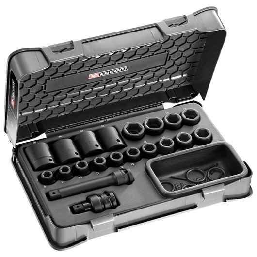 Facom NS_500B socket and tool set in black case, photo of open case angled on white background.
