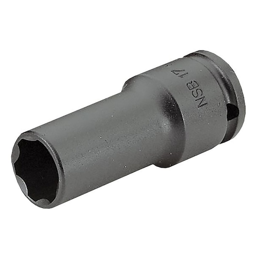 Facom NSB_13 deep impact socket, black finish, photography, angled on white background.