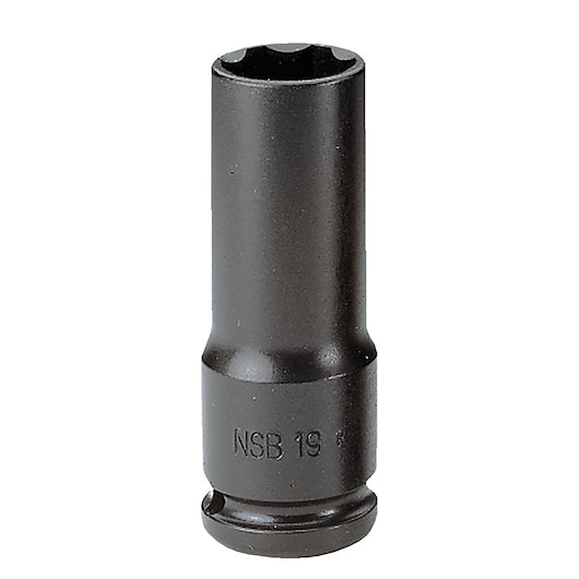 Facom NSB_18 black deep impact socket, photography, front angle on white background.