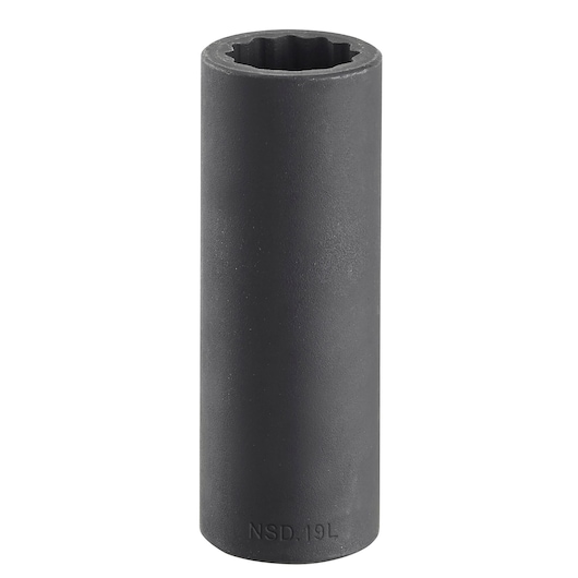 Facom NSD_30L long black socket, cylindrical view, photography on white background.
