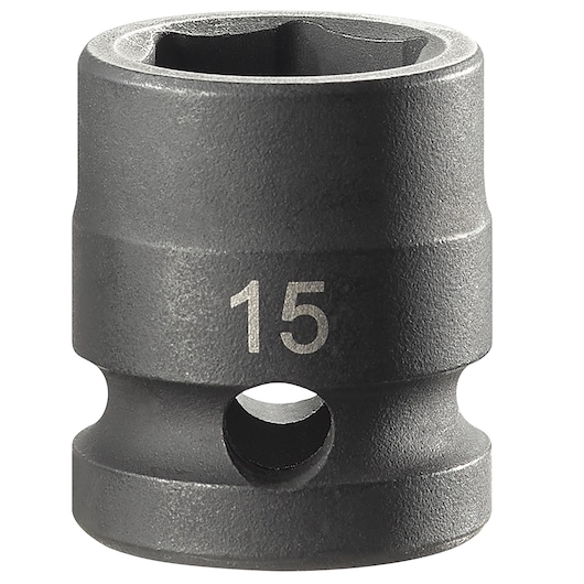 Facom NSS.15A impact socket, black, size 15 mm, front angle on white background.