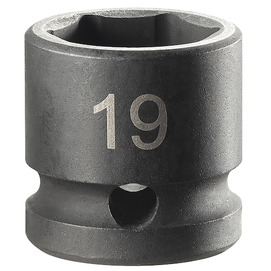 Facom NSS.19A impact socket, black finish, size 19, product photo on white background.