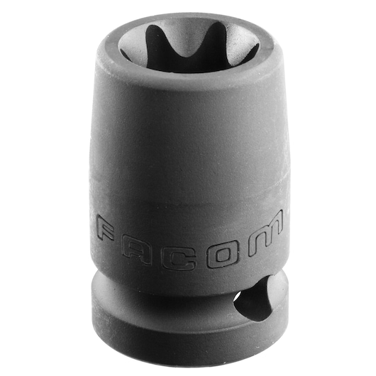 Facom NSTX_18 socket, black finish, engraved logo, front angle on white background, hand tool accessory.