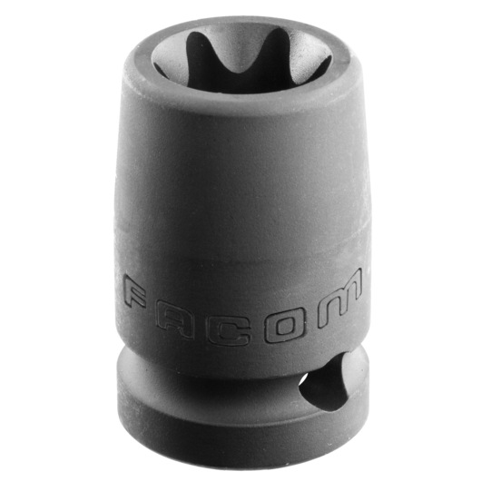 Facom NSTX_20 black impact socket, six-point design, side angle, tool photography on white background.