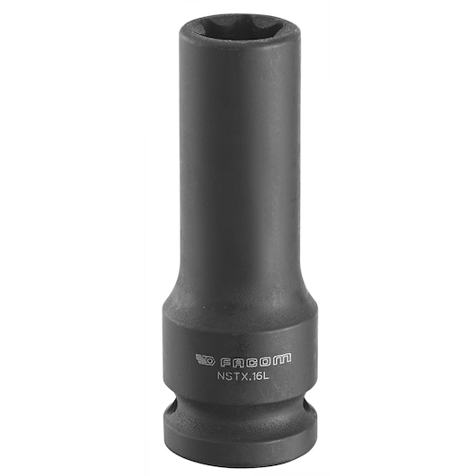 Facom NSTX_24L black deep socket, front angle on white background.