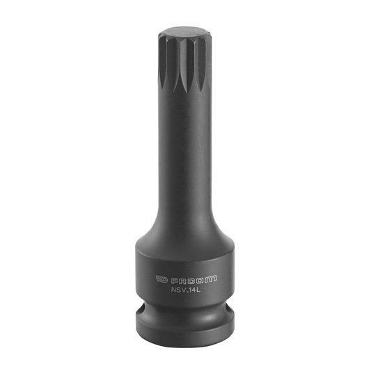 Facom NSV_14L black splined impact socket, photography, front angle on white background.