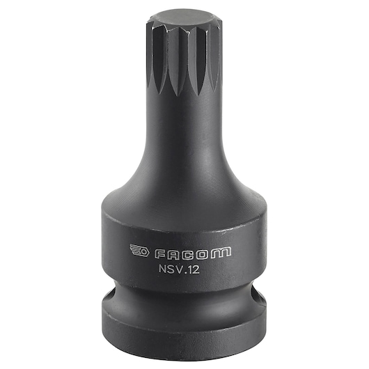 Facom NSV_8 black multi-spline impact socket, studio angle, white background.