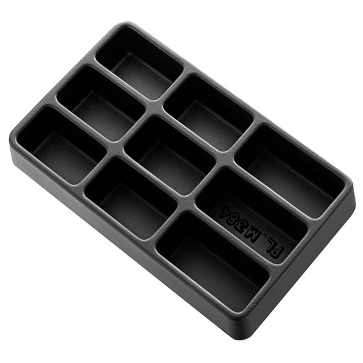 Facom PL_L384 black rectangular organizer tray with ten compartments, top angle, photography category.