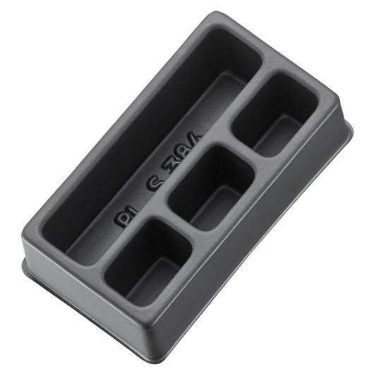 Rectangular black plastic tray with four separate compartments, labeled PL S384.