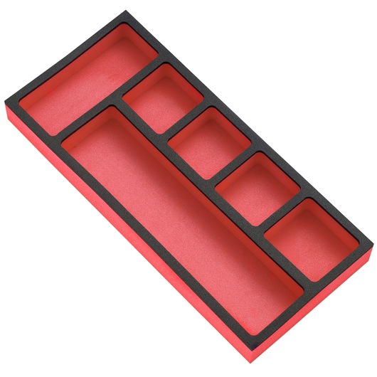 Facom PM_384 red and black foam tool organizer tray, top angle, five compartments.