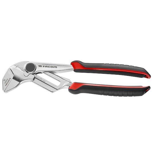 Facom adjustable pliers with red and black handles, side view, PWF250CPEPB.