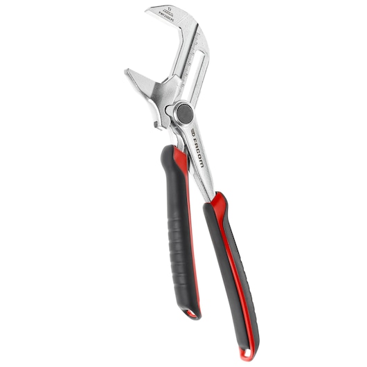Facom PWF250CPEPB adjustable pliers with black and red grip handles, side angle, photography