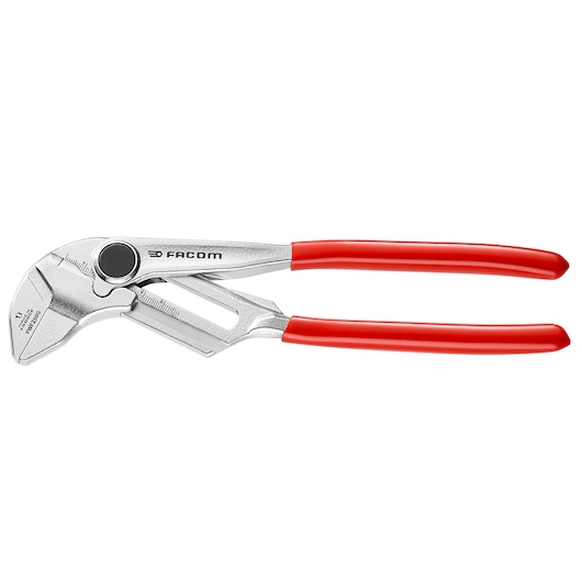 Facom PWF250G adjustable pliers with red handles, side view, photography on white background.