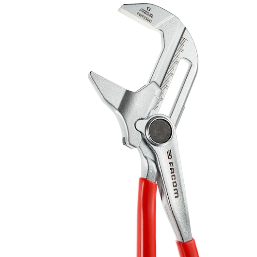 Facom adjustable pliers with red handles, silver finish, front angle, SKU PWF250G.