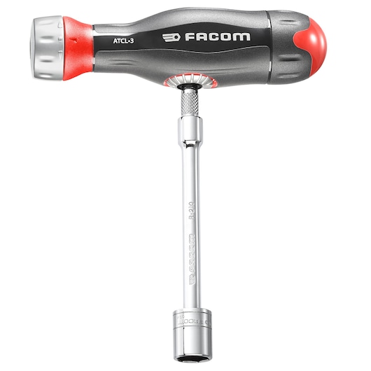 Facom R.161-6ATCL3PB T-handle socket wrench with black and red handle, chrome shaft, product photo, front angle.