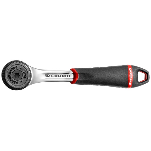 Facom R_161B ratchet wrench with black and silver handle, red accent, top view, white background.