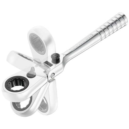 Facom R_180HX ratcheting wrench with pivoting head, shown in various positions on white background.