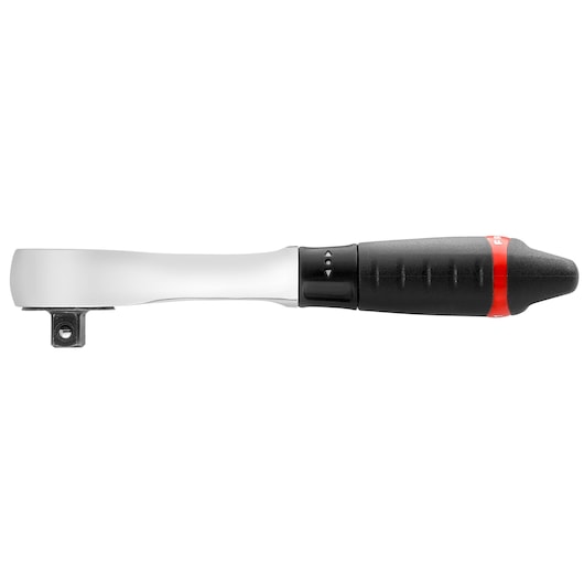 Facom R_181 ratchet with black and red handle, side angle, photography