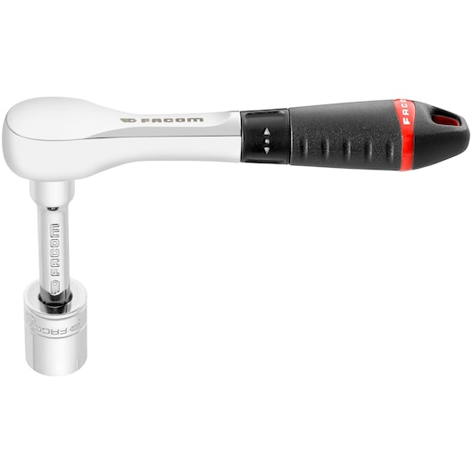 Facom R_181 ratchet wrench with black and red grip, side angle on white background.