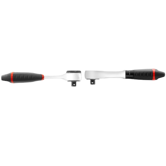 Facom ratchet wrench R_181 with black and red grip, side and top view on white background.
