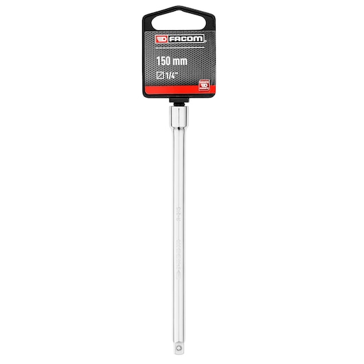 Facom EXTENSION_150_MM_1/4 chrome extension bar with packaging, straight front angle, hand tool accessory.