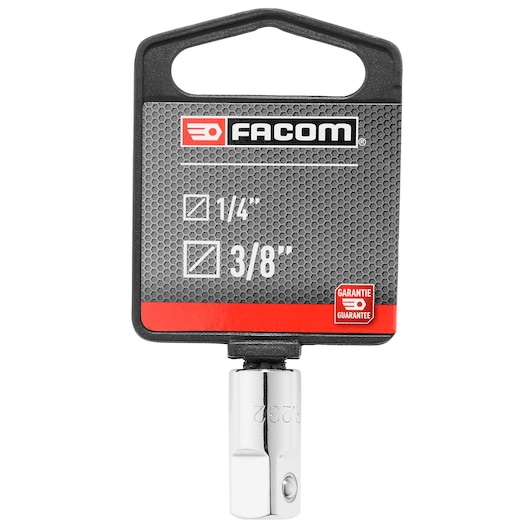 Facom R_232PB socket adapter, 1/4 to 3/8 inch, photography, front view on white background