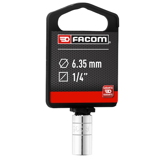 Facom 1/4 inch socket bit holder R_235PB_P2, chrome finish, front view on white background.