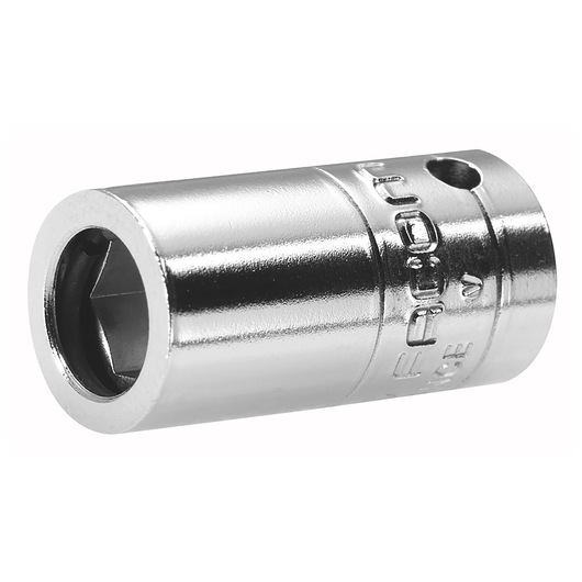 Facom R_245 chrome socket tool, hexagonal drive, close-up side angle on white background.