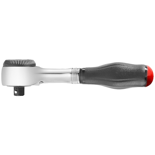 Facom R_360 ratchet wrench with black and red ergonomic handle, side angle on white background.