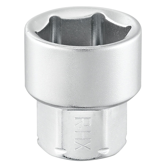 Facom R_6HX chrome socket, standard profile, front angle on white background.
