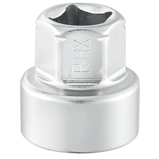 Facom R_6HX chrome socket, close-up front angle on white background.