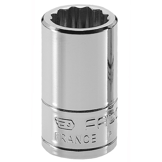 Facom R.9/32E chrome socket, twelve-point, vertical angle, on white background.