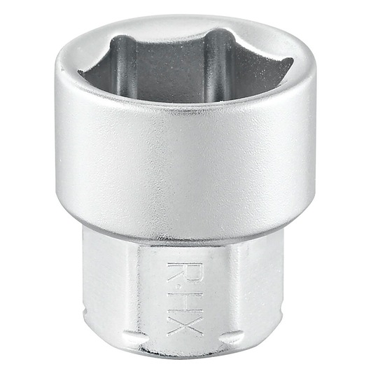 Facom R_9HX chrome socket, close-up photography on white background, hexagonal inner design.