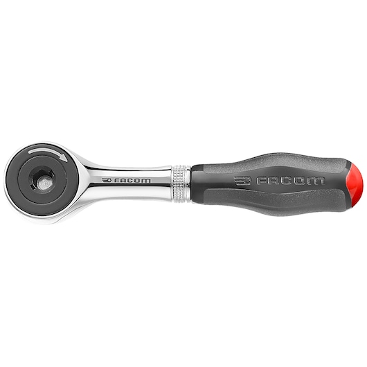 Facom R_PE360 ratchet wrench with black and red ergonomic handle, photography, front angle.