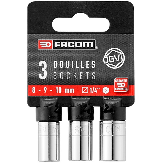 Set of 3 1/4" Sockets 8 - 9 - 10 mm