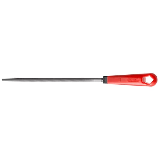 Facom RD_MD250EMA tapered metal file with textured blade and red handle, side angle on white background.